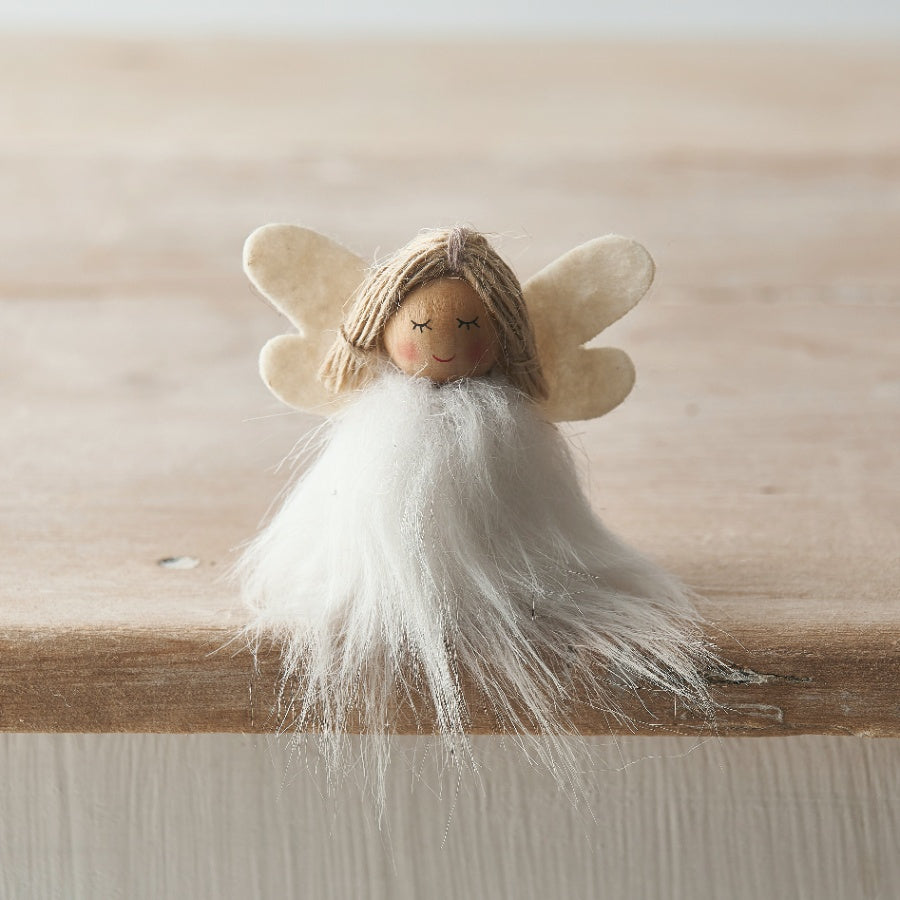 White Faux Fur Sitting Angel