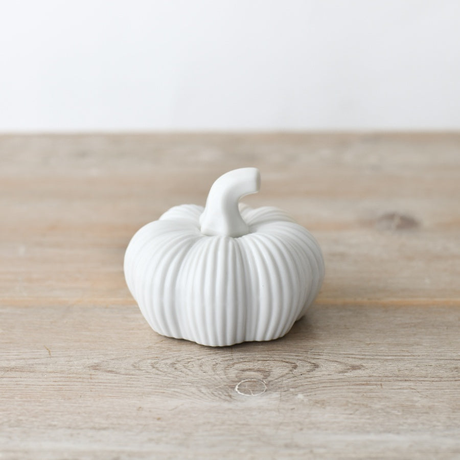 White Ribbed Ceramic Pumpkin