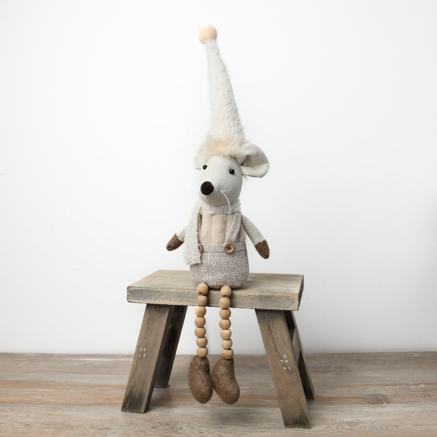 Neutral Sitting Mouse with Fluffy Scarf and Hat