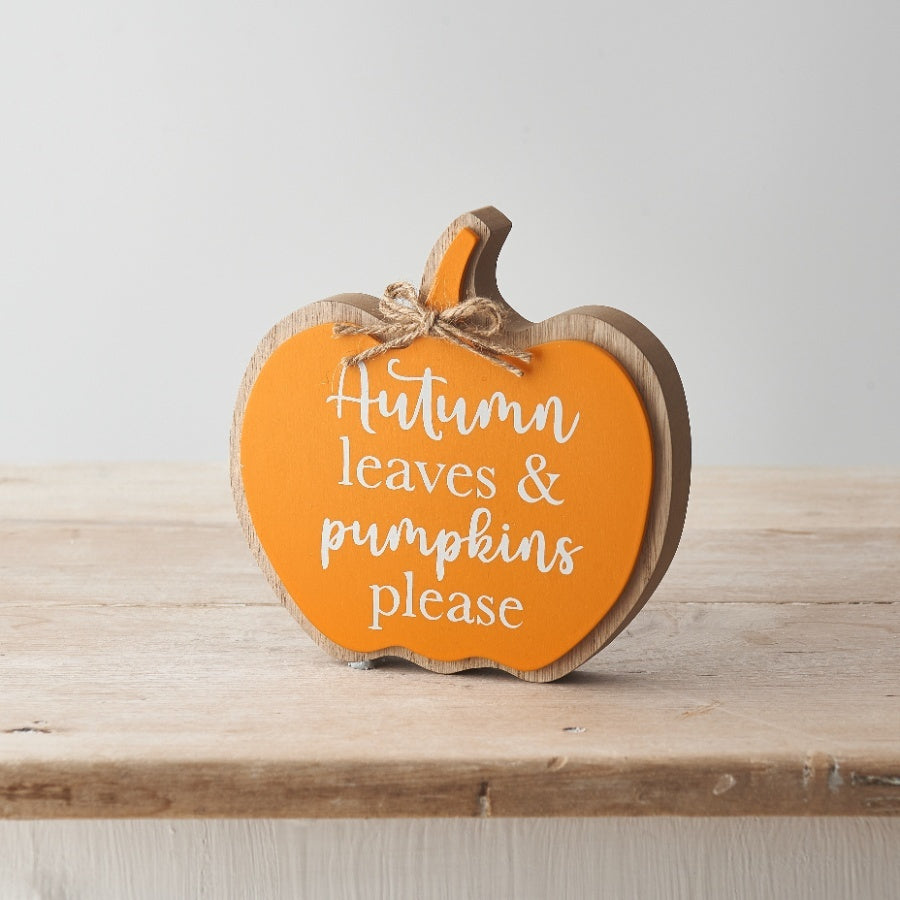 Orange 'Autumn Leaves and Pumpkins Please' Wooden Plaque