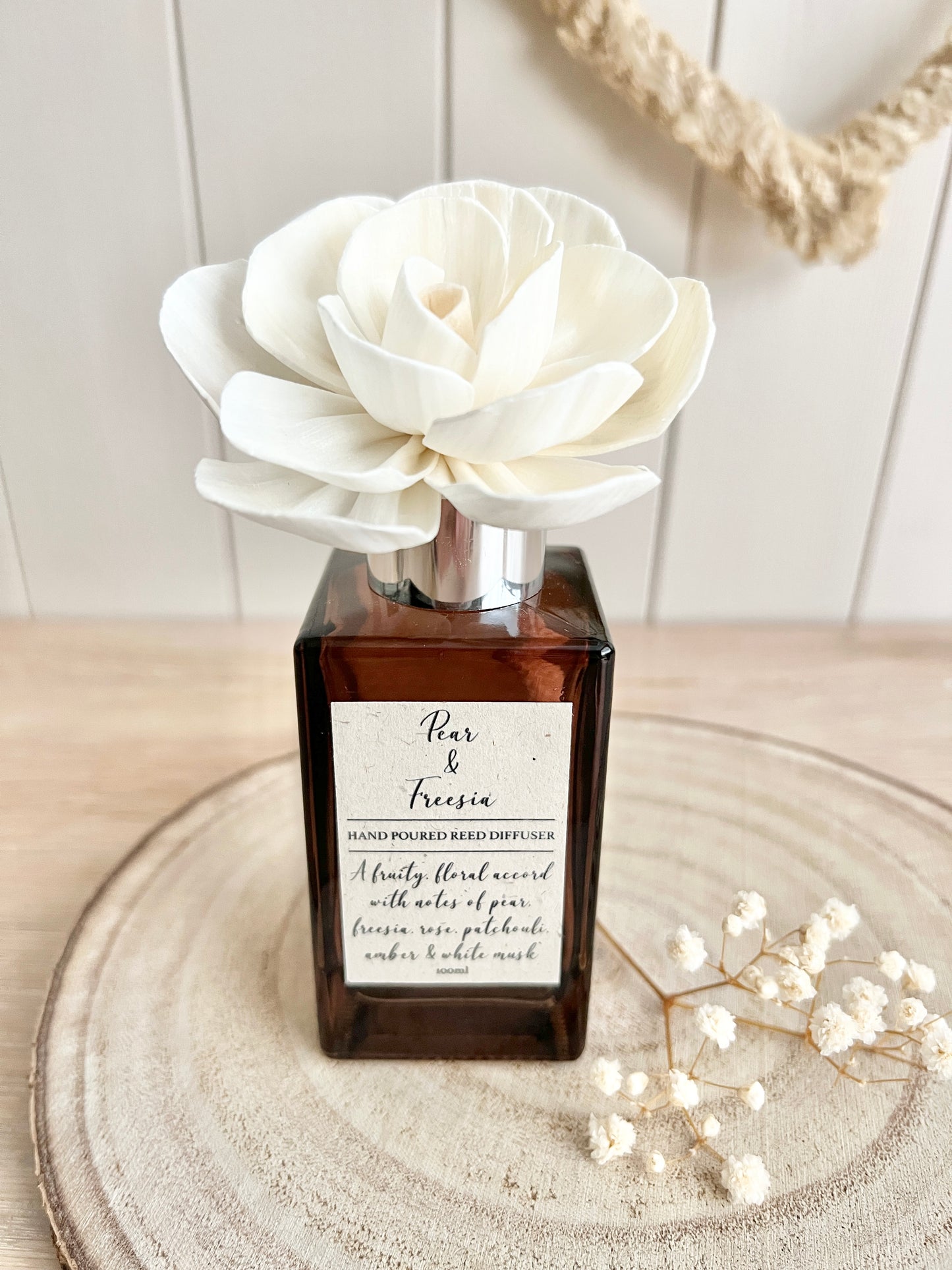 Luxury Reed Diffuser, 100ml, Can be Personalised, Choice of Scents, Flower Reed, Dried Flowers, Amber Bottle