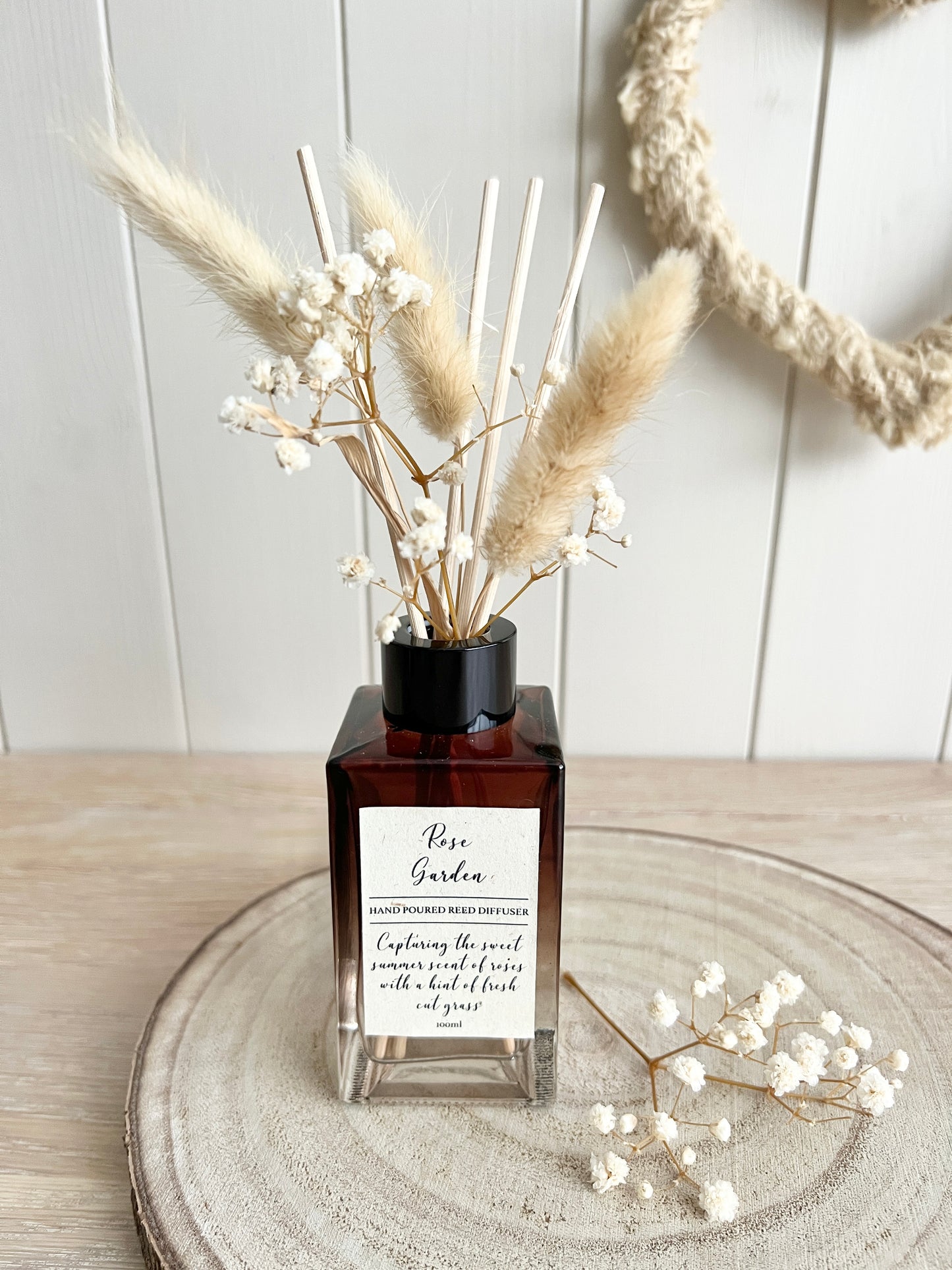 Luxury Reed Diffuser, 100ml, Can be Personalised, Choice of Scents, Flower Reed, Dried Flowers, Amber Bottle