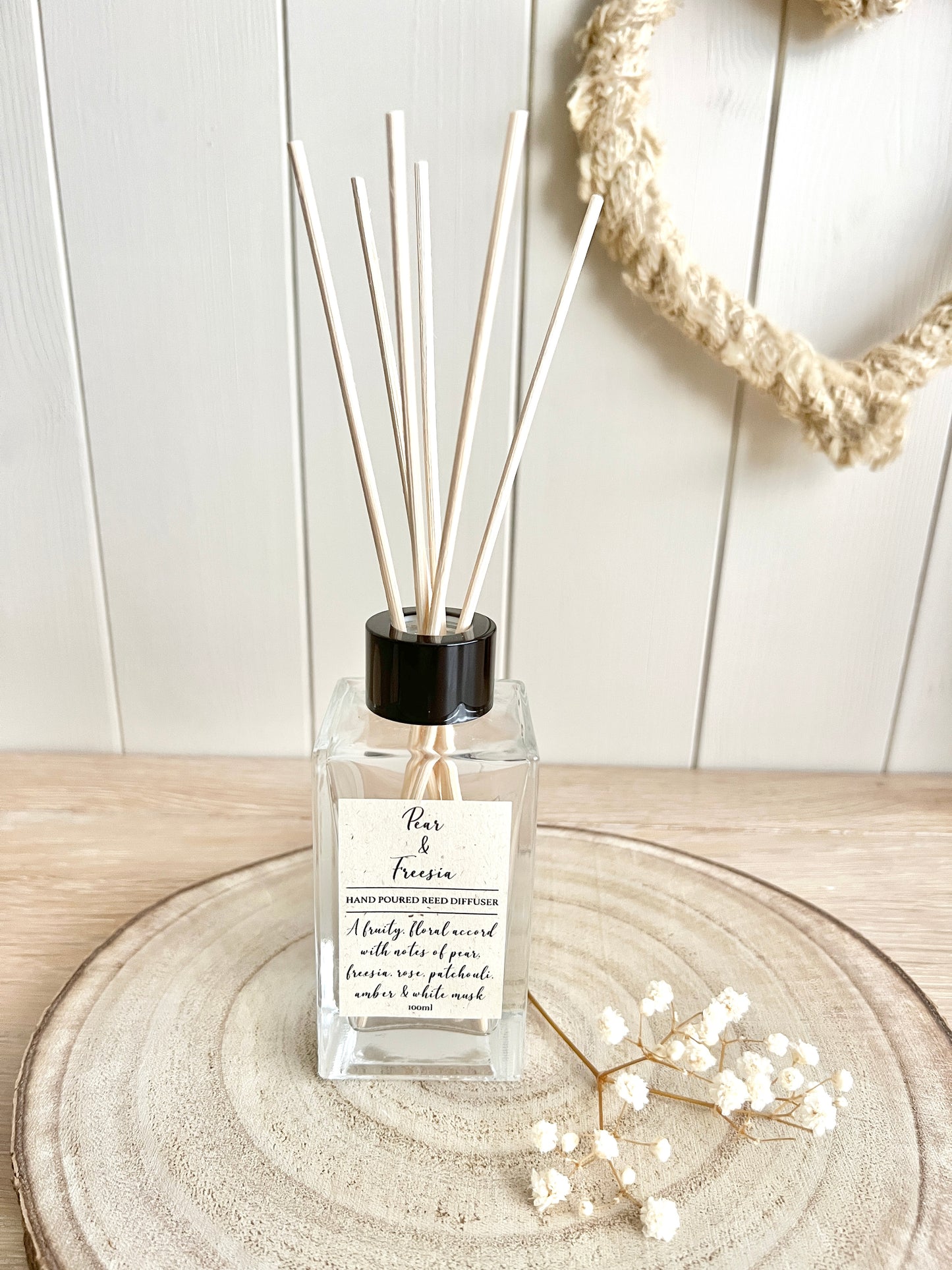Luxury Reed Diffuser, 100ml, Can be Personalised, Choice of Scents, Flower Reed, Dried Flowers, Clear Bottle