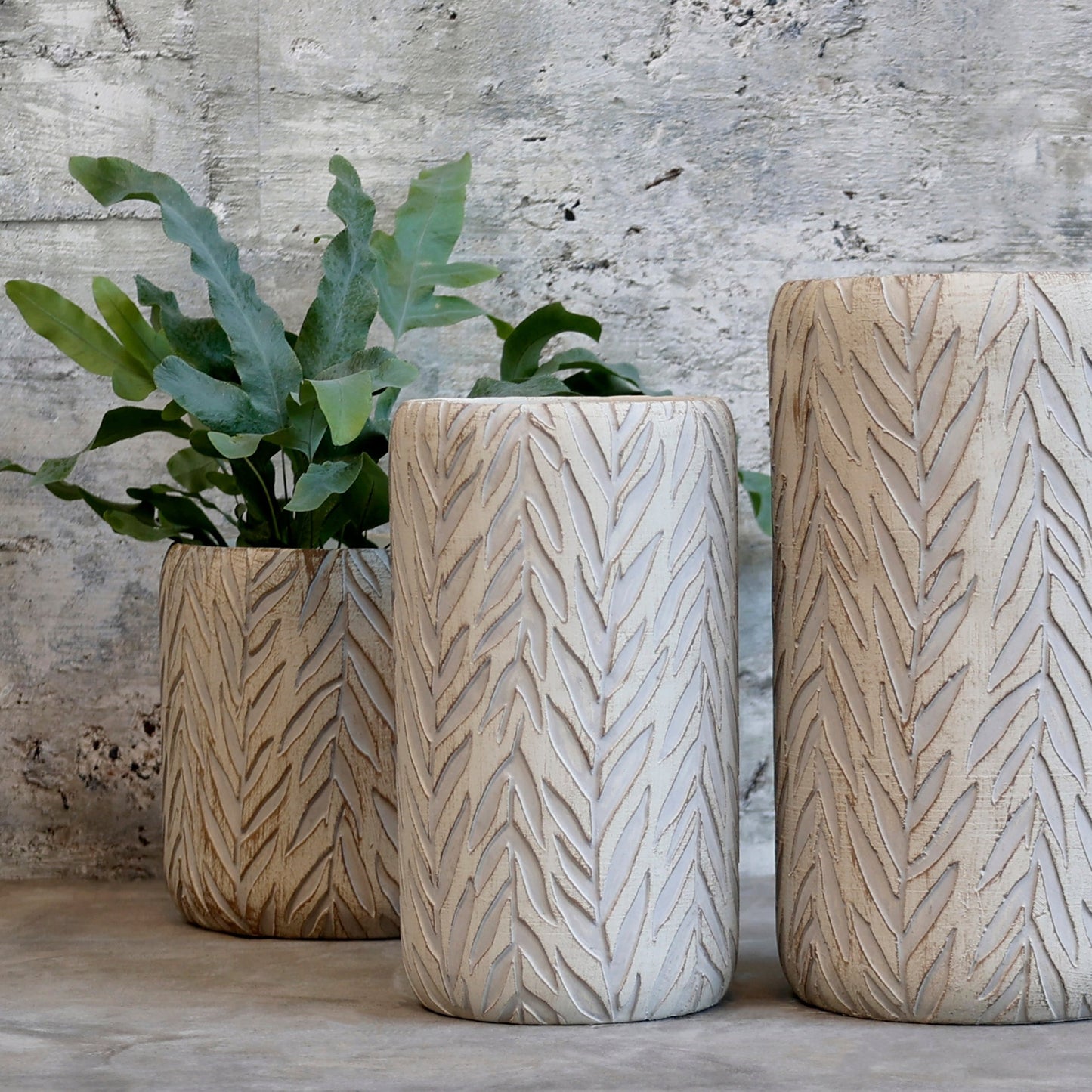 Chic Antique - Neutral Vase With Leaf Pattern