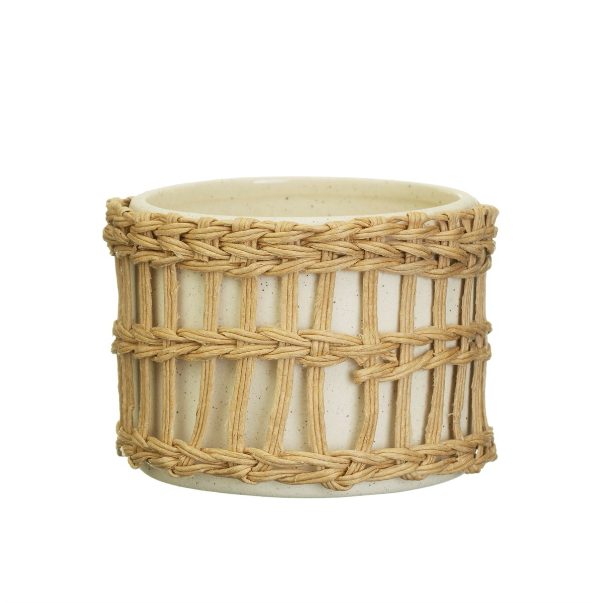 Sass & Belle Speckled White and Woven Planter