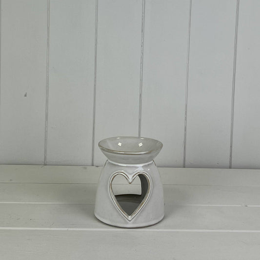 Glazed Ceramic Wax Oil Burner With Heart Cut Out Detail