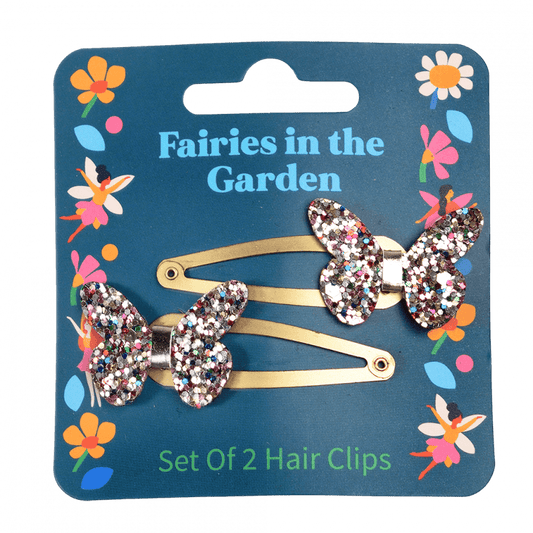 Fairies in the Garden Butterfly Glitter Hair Clips Set of 2