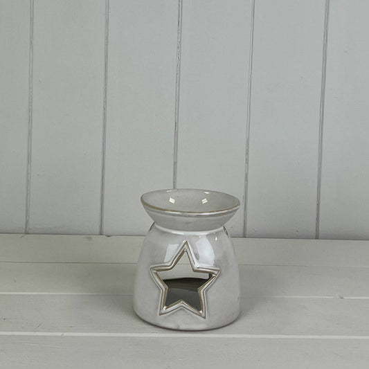 Glazed Ceramic Wax Oil Burner With Star Cut-Out Detail