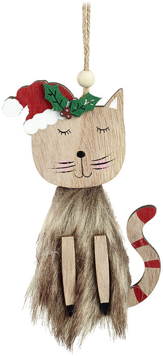 Rustic Wooden Hanging Christmas Cat