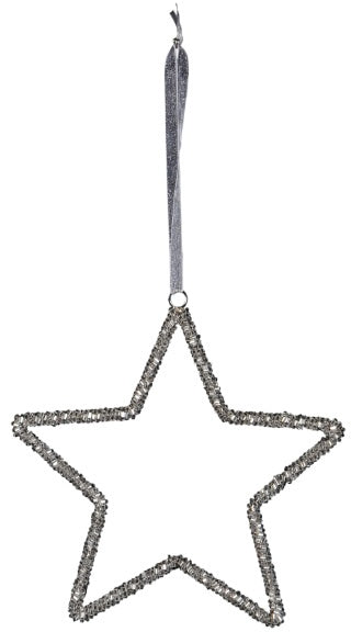 Hanging Silver Beaded Star 15cm