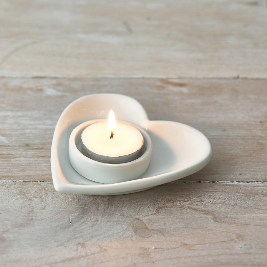 White Ceramic Heart Tealight Holder