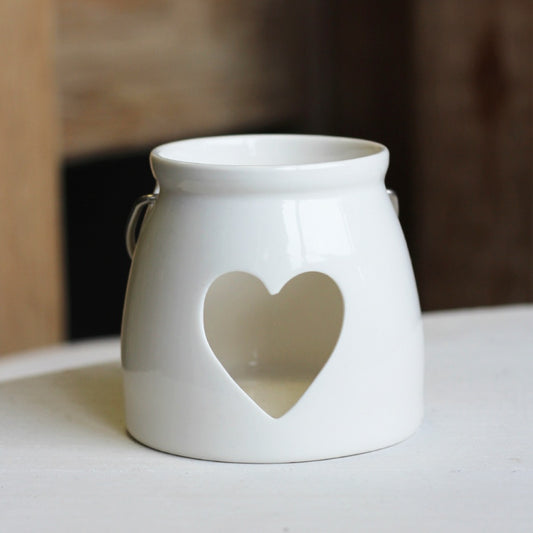 White Ceramic Tealight Holder With Cut Out Heart
