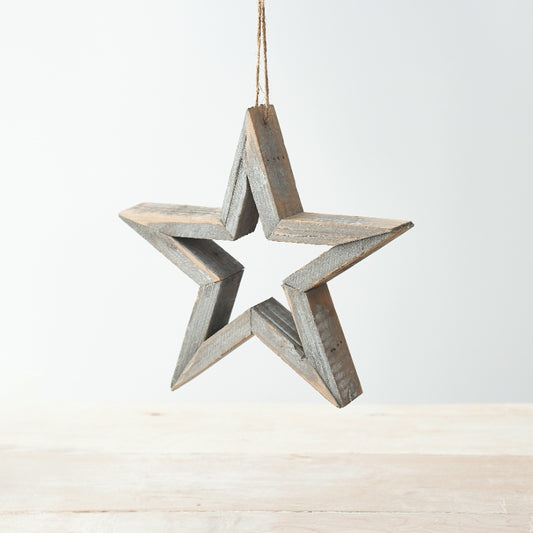 Grey Hanging Wooden Star 21cm