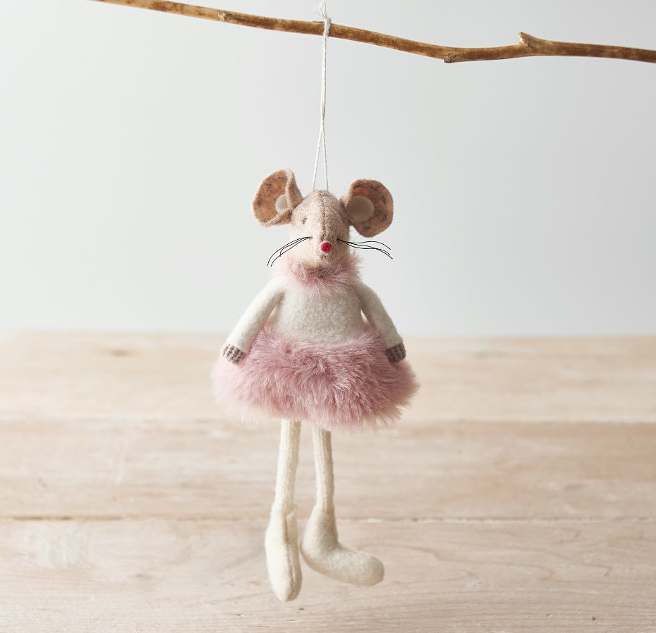 Hanging Mouse in Pink Fluffy Dress