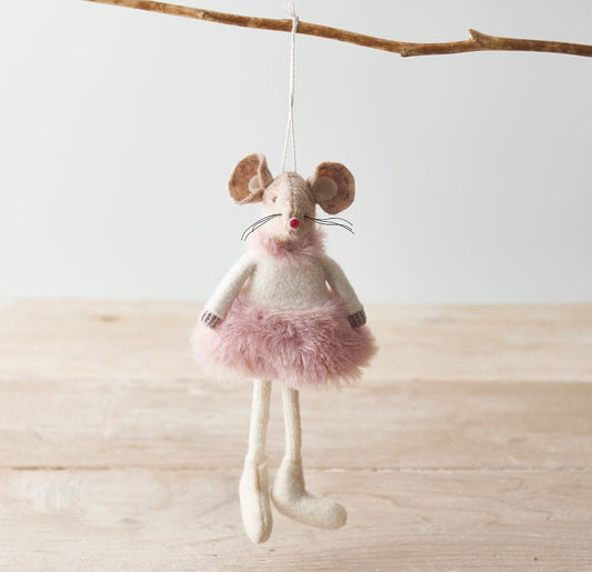 Hanging Mouse in Pink Fluffy Dress