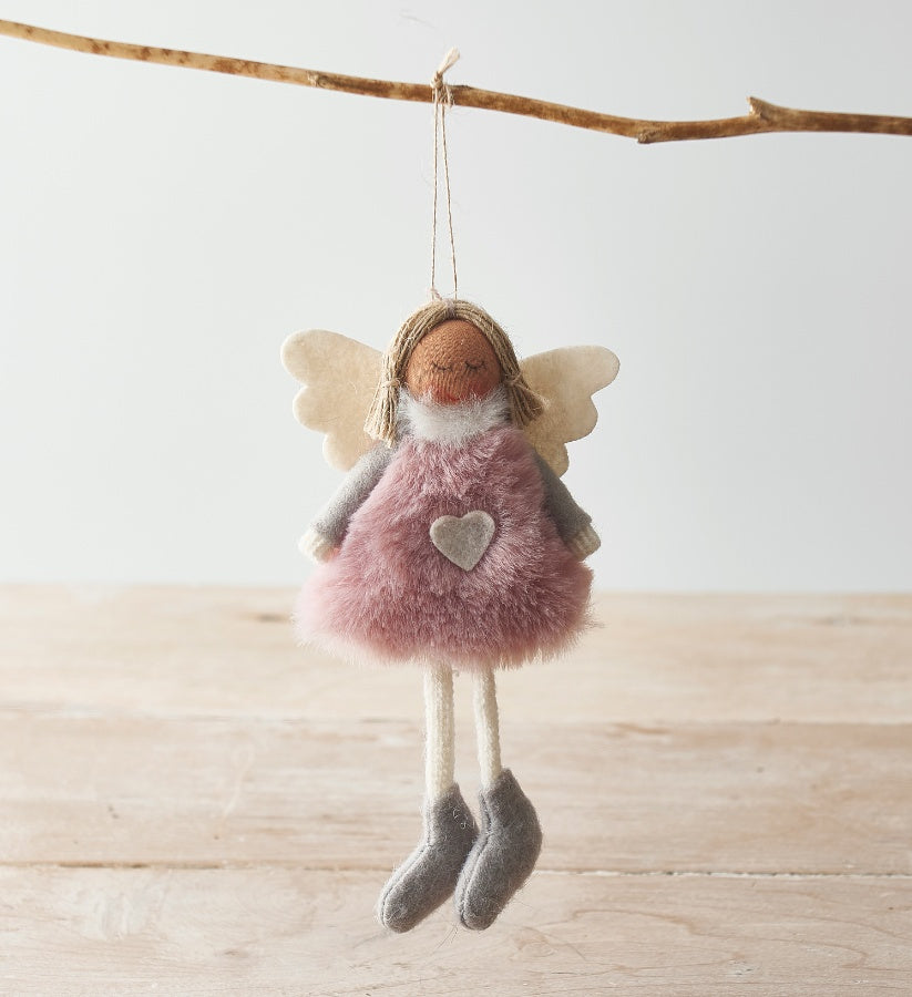 Pink Faux Fur Hanging Angel