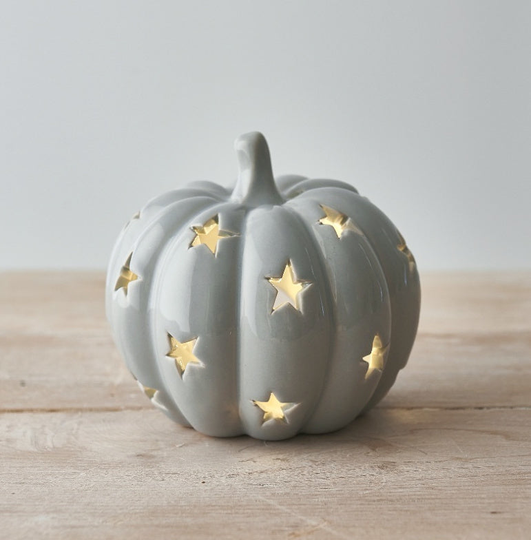 Grey Ceramic Star Cut Out Tealight Pumpkin