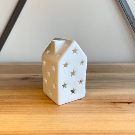 White Ceramic Star LED House - Small