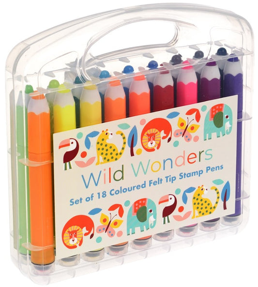 Wild Wonders Set of 18 Felt Tip Stamp Pens