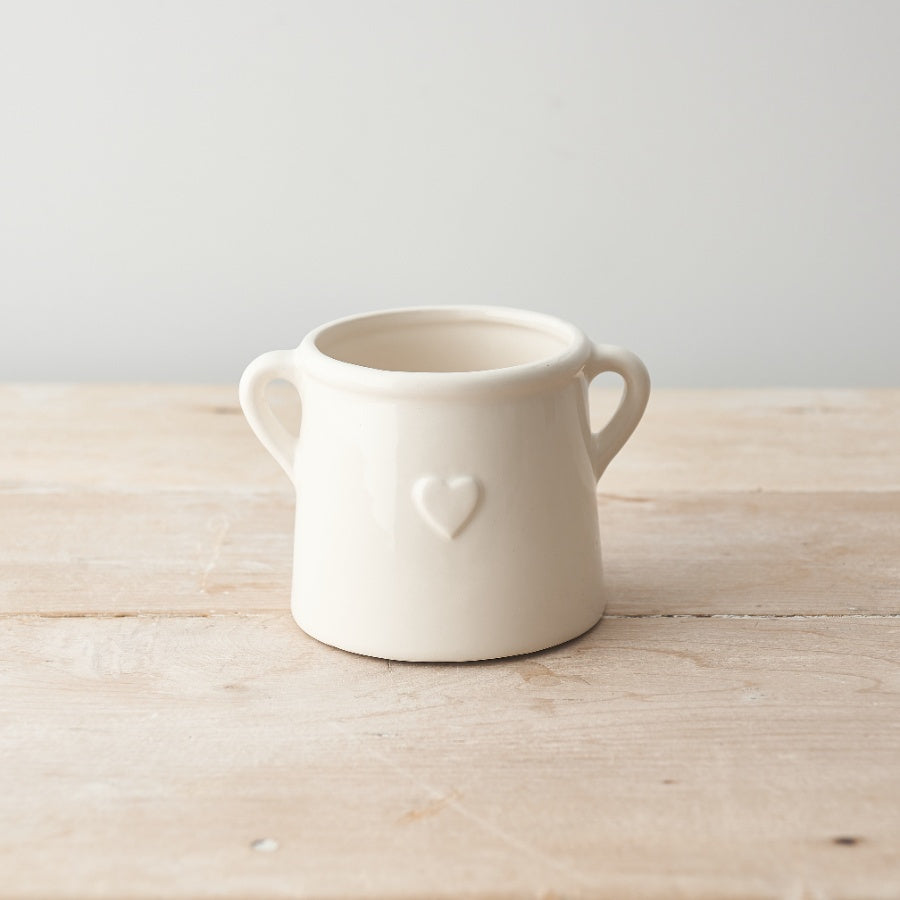 Small White Ceramic Heart Planter