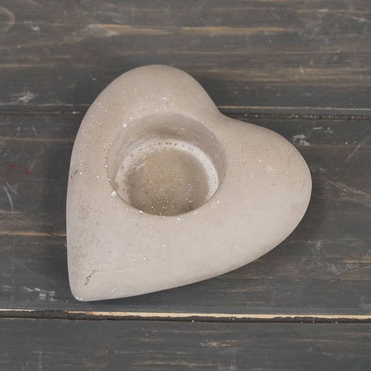 Whitewashed Cement Heart Tealight Holder