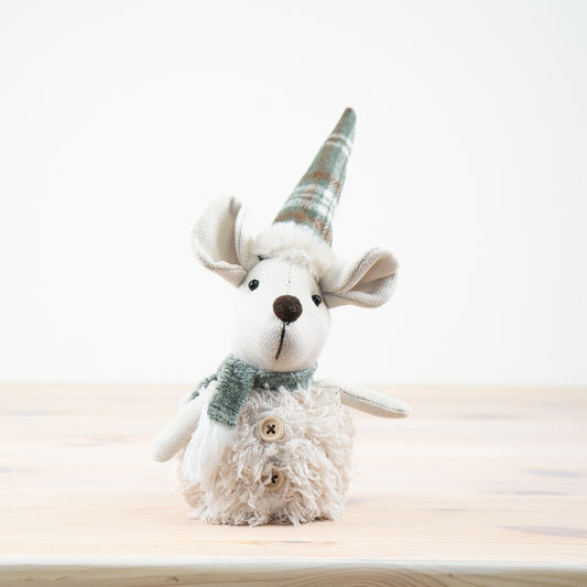 Sitting Mouse with Green Scarf and Hat