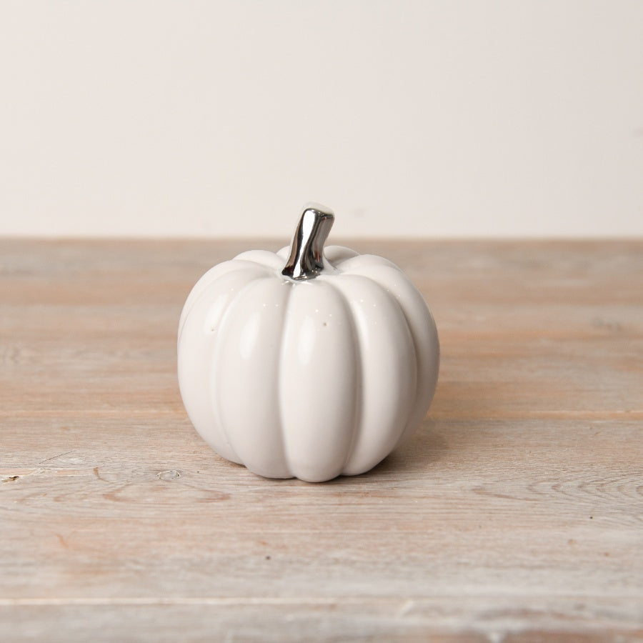 White and Chrome Ceramic Pumpkin- Small and Medium