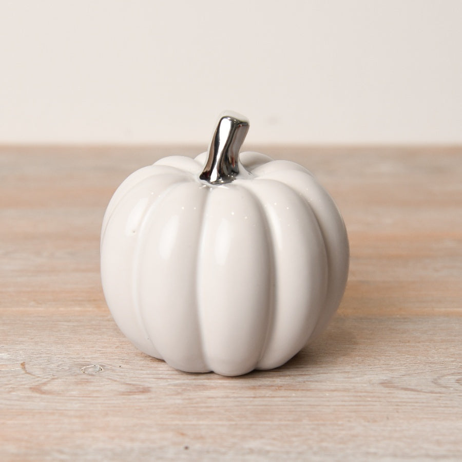 White and Chrome Ceramic Pumpkin- Small and Medium