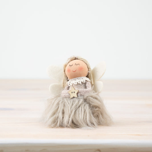 Neutral Light Brown Faux Fur Sitting Angel