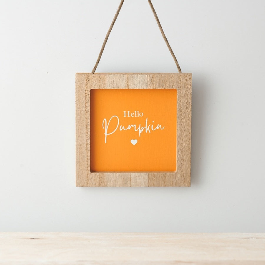 Orange 'Hello Pumpkin' Hanging Wooden Plaque