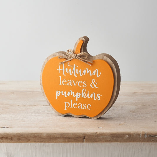 Orange 'Autumn Leaves and Pumpkins Please' Wooden Plaque