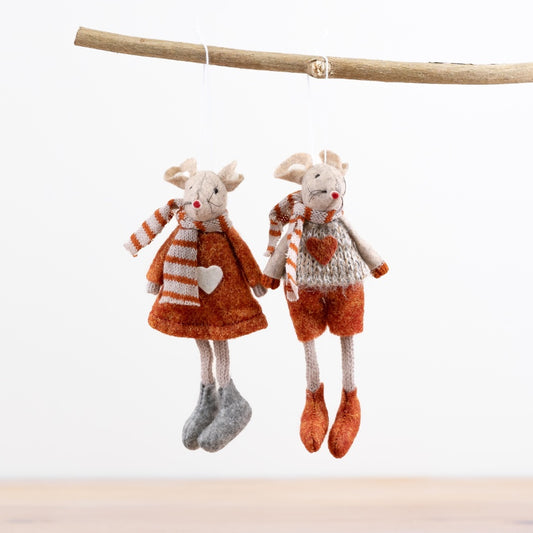 Girl and Boy Hanging Autumnal Mouse with Scarves