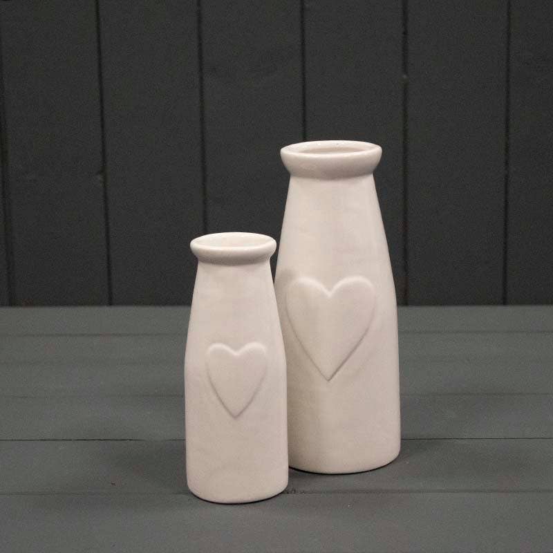 White Ceramic Vase With Embossed Heart