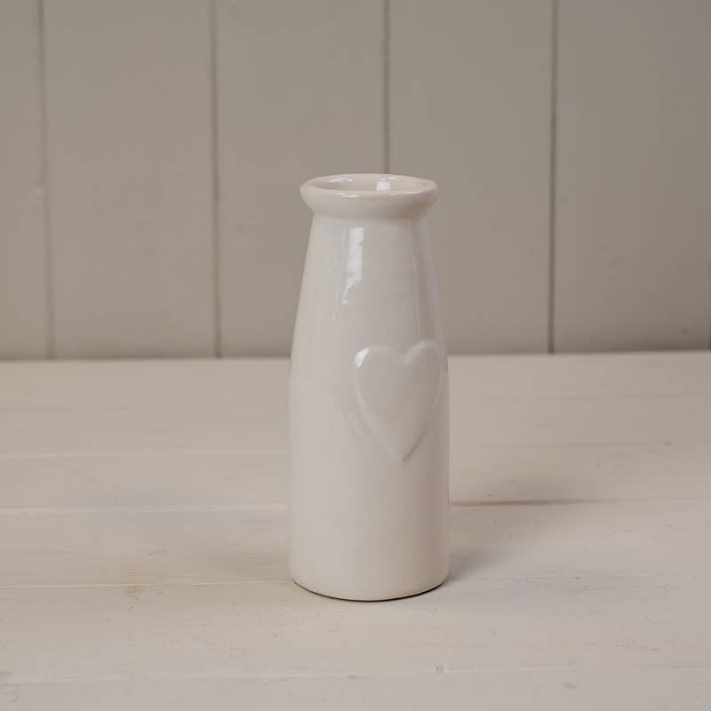 White Ceramic Vase With Embossed Heart