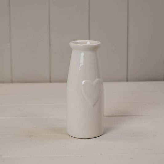 White Ceramic Vase With Embossed Heart