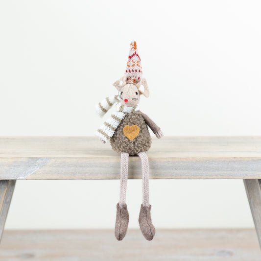 Sitting Mouse with Scarf and Hat