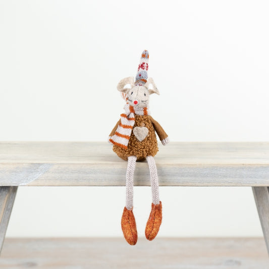 Sitting Autumnal Mouse with Scarf and Hat