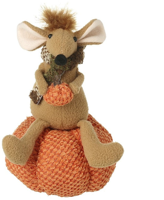Knitted Pumpkin with Sitting Mouse