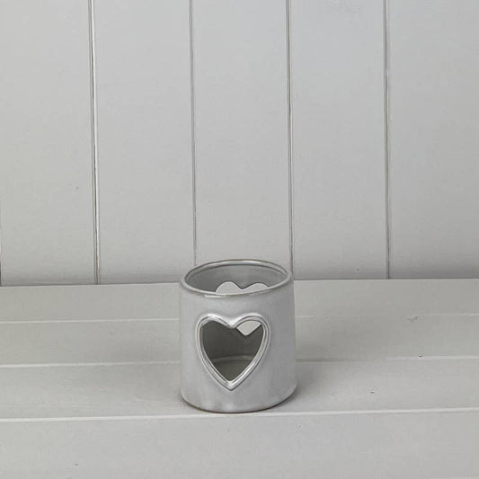 Glazed Ceramic Tealight Holder With Heart Cut-Out Detail