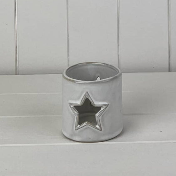 Glazed Ceramic Tealight Holder With Star Cut-Out Detail