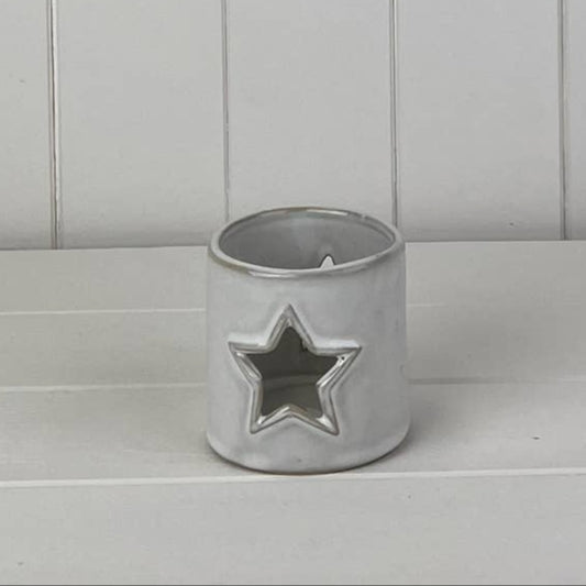 Glazed Ceramic Tealight Holder With Star Cut-Out Detail