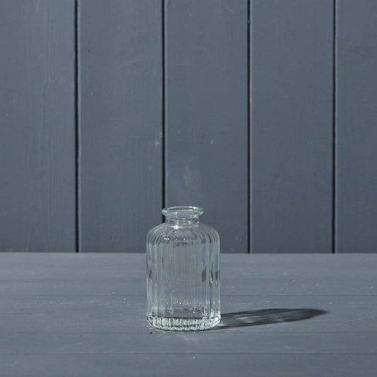 Clear Ribbed Glass Bottle / Bud Vase