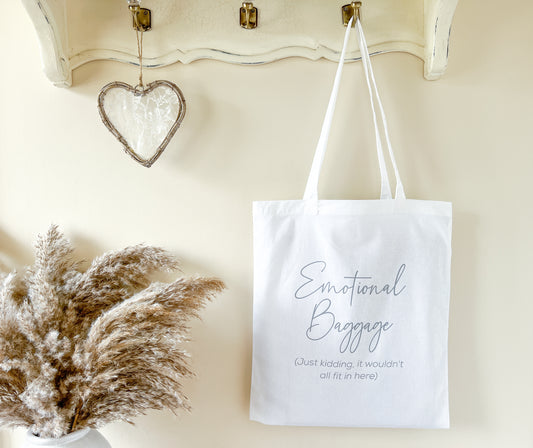 "Emotional Baggage" Slogan Tote Bag, Shopping Bag, Beach Bag, 100% Premium Cotton, Lots of Colours