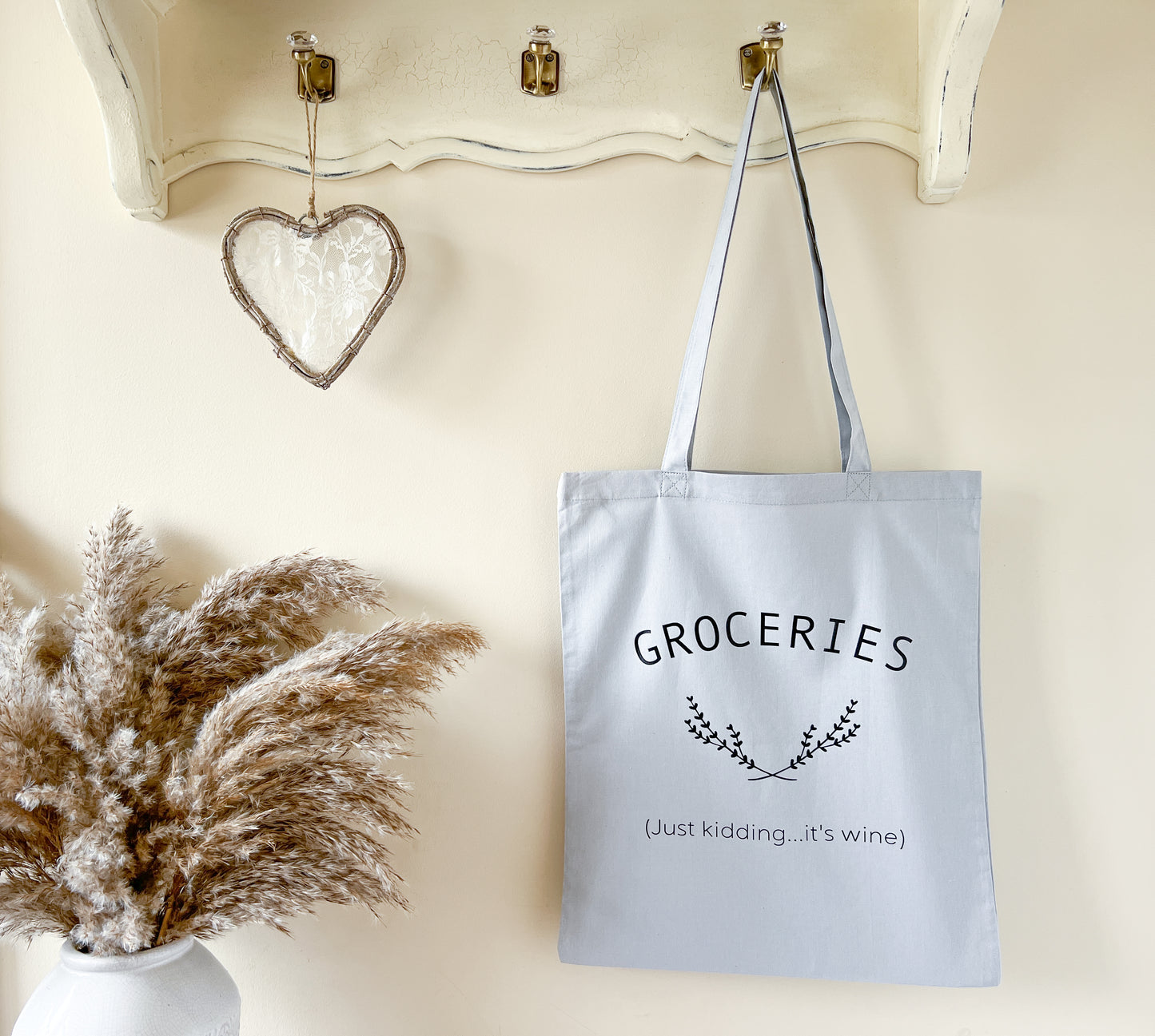 "Groceries (Just Kidding, it's Wine)" Slogan Tote Bag, Shopping Bag, Beach Bag, 100% Premium Cotton, Lots of Colours