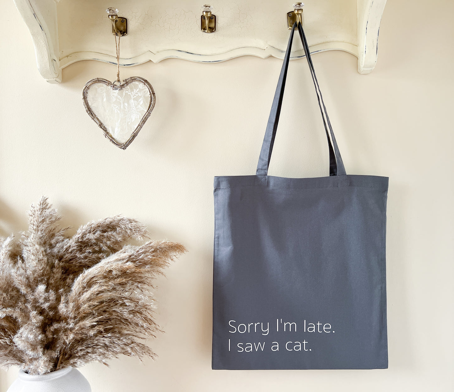 "Sorry I'm Late, I Saw a Cat" Slogan Tote Bag, Shopping Bag, Beach Bag 100% Premium Cotton, Choice of Colours