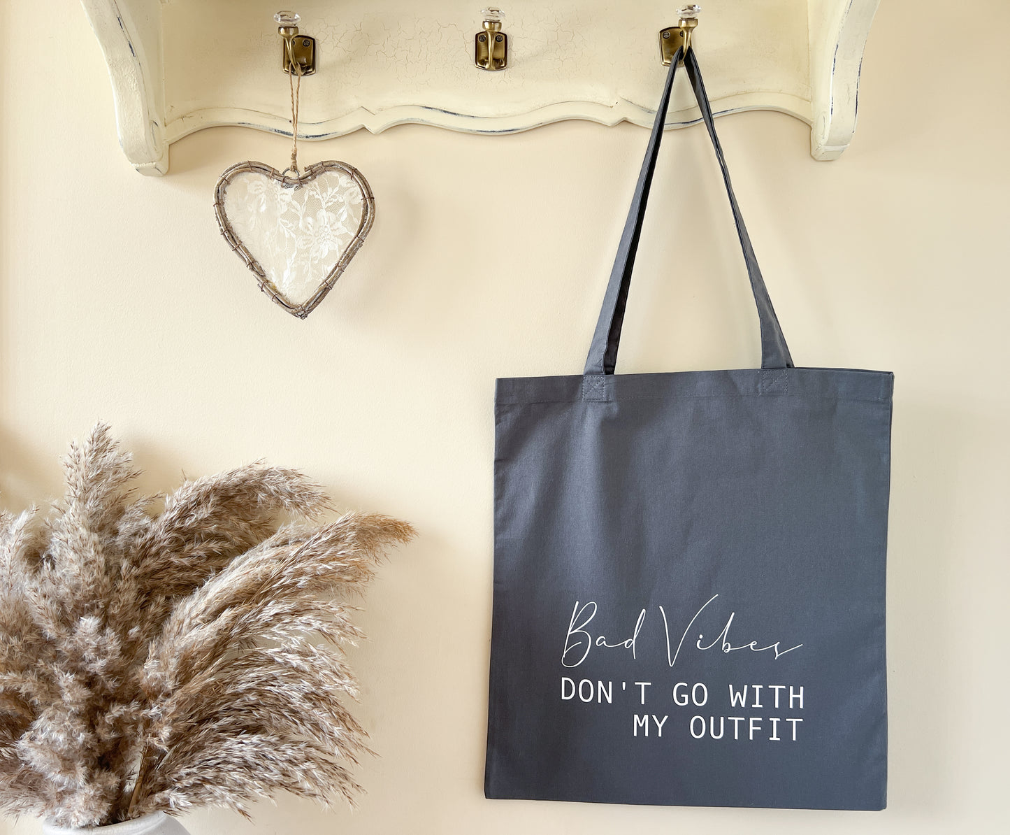 "Bad Vibes Don't Go With My Outfit" Slogan Tote Bag, Shopping Bag, Beach Bag, 100% Premium Cotton, Lots of Colours