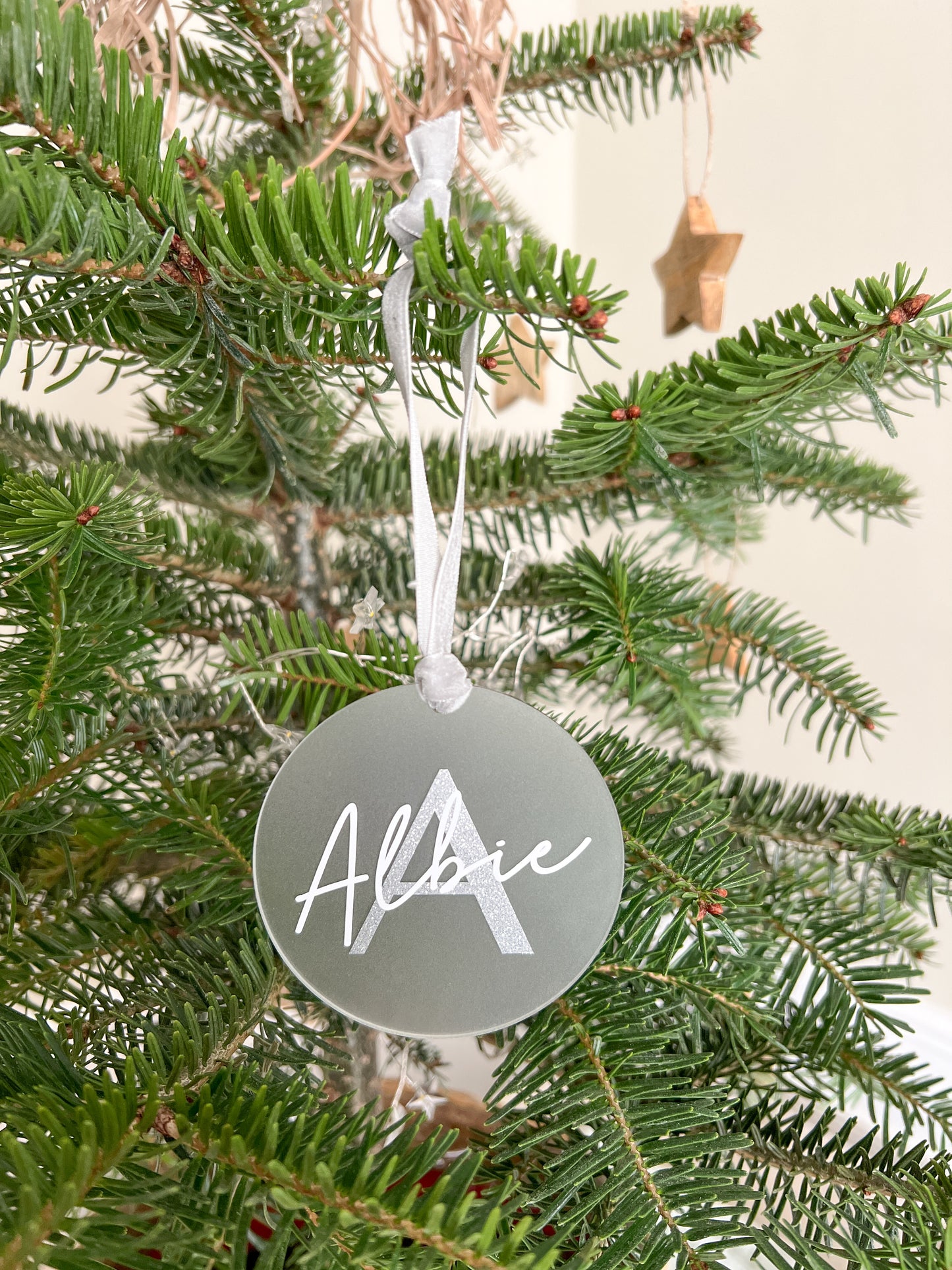 Personalised Gold, Rose Gold or Frosted Christmas Tree Decoration / Bauble with Initial and Name, Various Colour Combinations