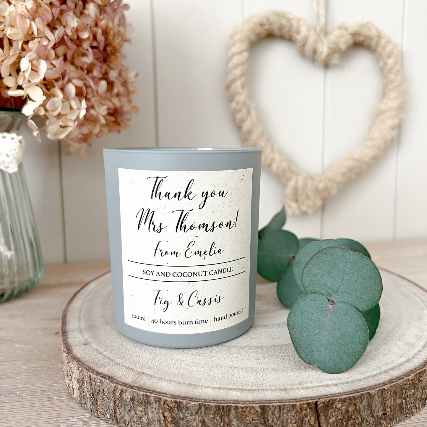 Thank you Teacher Candle, Personalised Soy and Coconut Wax Scented Candle, 300ml - 10 Scents, 4 Jar Colours