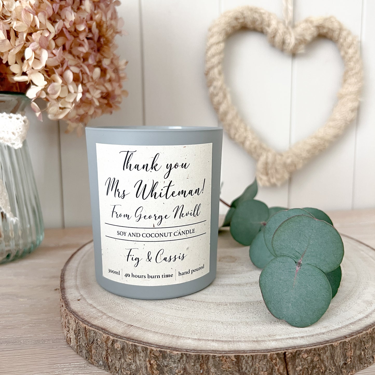 Thank you Teacher Candle, Personalised Soy and Coconut Wax Scented Candle, 300ml - 10 Scents, 4 Jar Colours