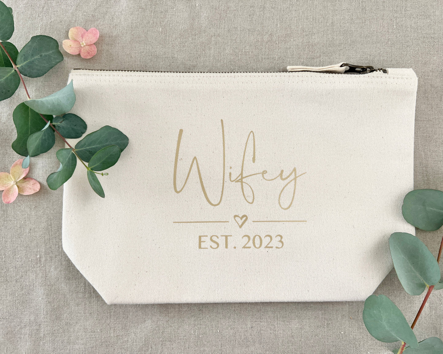 Personalised Make-Up Bag, Cosmetic Bag for Wifey, Bride, Newlywed Gift, New Mrs, Wedding Present, Hen Do, Choice of Colours